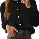 KIRUNDO Womens Cardigans Casual Loose Button Up Long Sleeve Crewneck Knit Cardigan Sweaters Open Front Outerwear Coats (Small, Black)