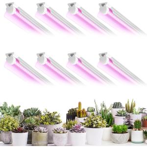 8 Pack LED Grow Light 2FT, Upgrade 192W(824W) High Intensity Full Spectrum Indoor Grow Lights with High PPFD Value, T8 Grow Lights for Indoor Plants, Seed Starting, Succulent, Vegetables (Pink)