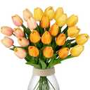 24 Pcs Artificial Tulips Flowers Mixcolor Real Touch Fake Tulips Fake Flowers for Mother's Day 13.5" Faux Tulips Faux Flowers Bulk Artificial Tulips Flowers for Vase Centerpieces Home Wedding Bouquet, Mixcolor Style10 #24