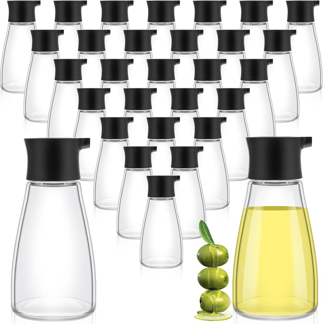 Tanlade 30 Pcs Soy Sauce Dispenser Leakproof Cruet Dispenser Set Small Sauce Bottles Glass Soy Container Oil Dispensing Bottles Seasoning Vinegar Cruet with Lid for Kitchen Cooking, Black
