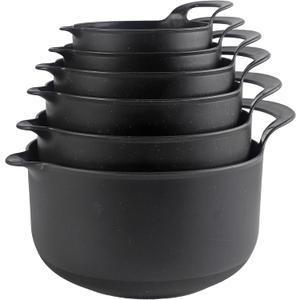 COOK WITH COLOR Nesting Plastic Mixing Bowl Set with Pour Spouts and Handles, Black Speckled, 6 Piece Non-Slip