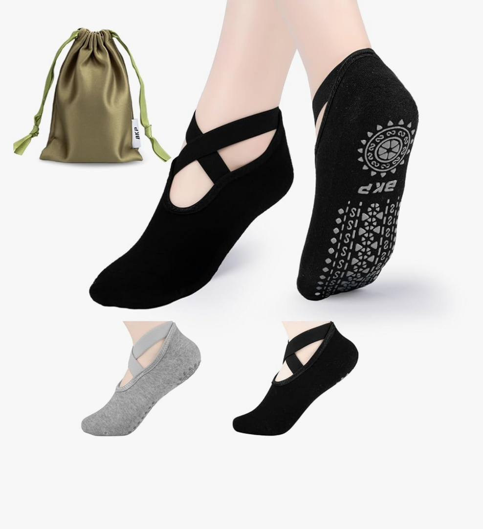 Yoga Socks For Women,Non slip Grip Pilates Socks Suitable For Ballet,Plasticity,Dance,Home,Training, 4 Pack