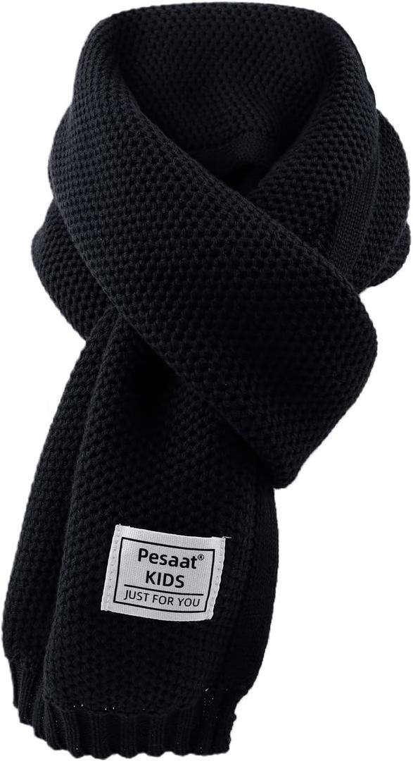 PESAAT Kids Winter Infinity Scarf Knit Toddler Boy Girls Scarves Cotton Outdoor Neck Warmer for Children 3-15 Years (Black)