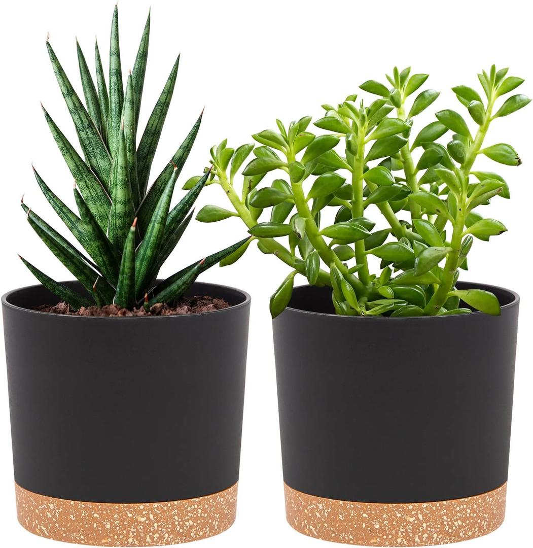 QCQHDU 5 inch Plant Pot, 2 Pack Planters for Indoor Plants with Drainage Holes & Saucer, Outdoor Flower Pots Home Garden Modern Decor (Dark Grey)