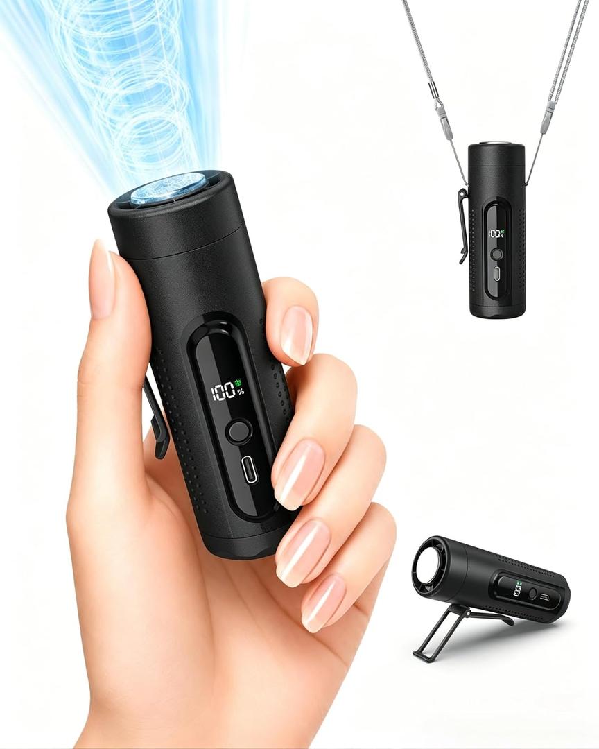 Mini Clip On Handheld Cooling Fan, 17000RPM 5 Speed Small Belt Fan with Ice Cooling Plate, Long Battery & LED Display, Portable Pocket Waist Fan for Travel Camping Hiking, Gifts for Men Women(Black)