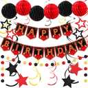 Soulchen 24 Pcs Movie Night Theme Happy Birthday Banner Decorations Movie Night Theater Party Supplies Honeycomb Hanging Swirls for Home Film Birthday Party Red Carpet Decor