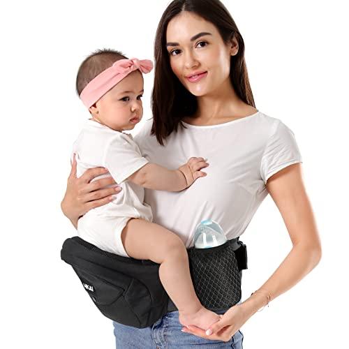 MOMCOZY Carrier Hip Seat, Mom’s Choice Award Winner, Advanced Large Capacity Pocket with Adjustable Waistband, Shock Absorption Hip Seat Surface for Newborns & Toddlers, (Black)