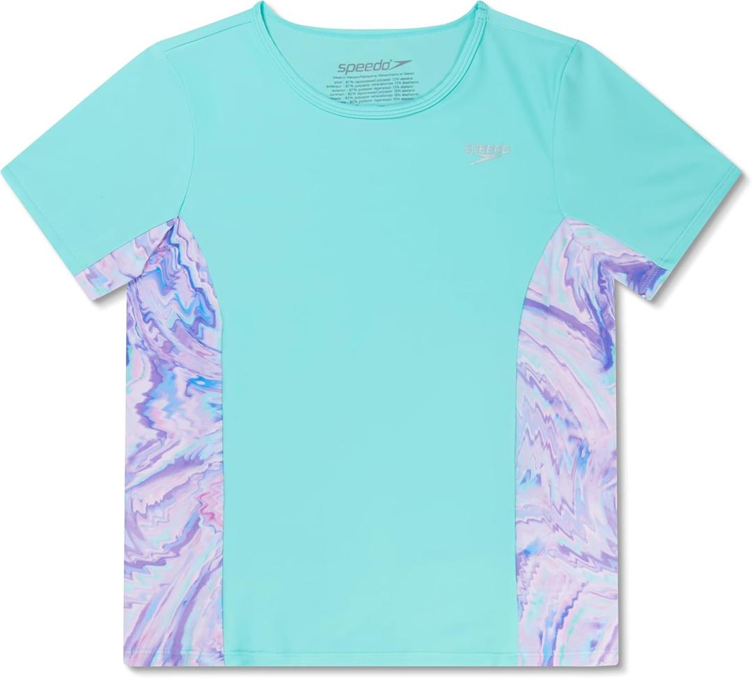 Speedo Girls' Uv Swim Shirt Short Sleeve Printed Rashguard (XS)