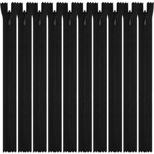 DOITEM 8 10 12 14 16 18 20 22 24 Inch Multicolor Nylon Coil Zippers for Sewing and Crafts (Black, 8Inch Invisible)