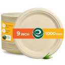 ECO SOUL 100% Compostable 9 Inch Paper Plates 1000 125 Pc Disposable Heavy Duty Eco-Friendly Sturdy Dinner, Wedding, Event Plates I Biodegradable Unbleached Sugarcane Eco Plates