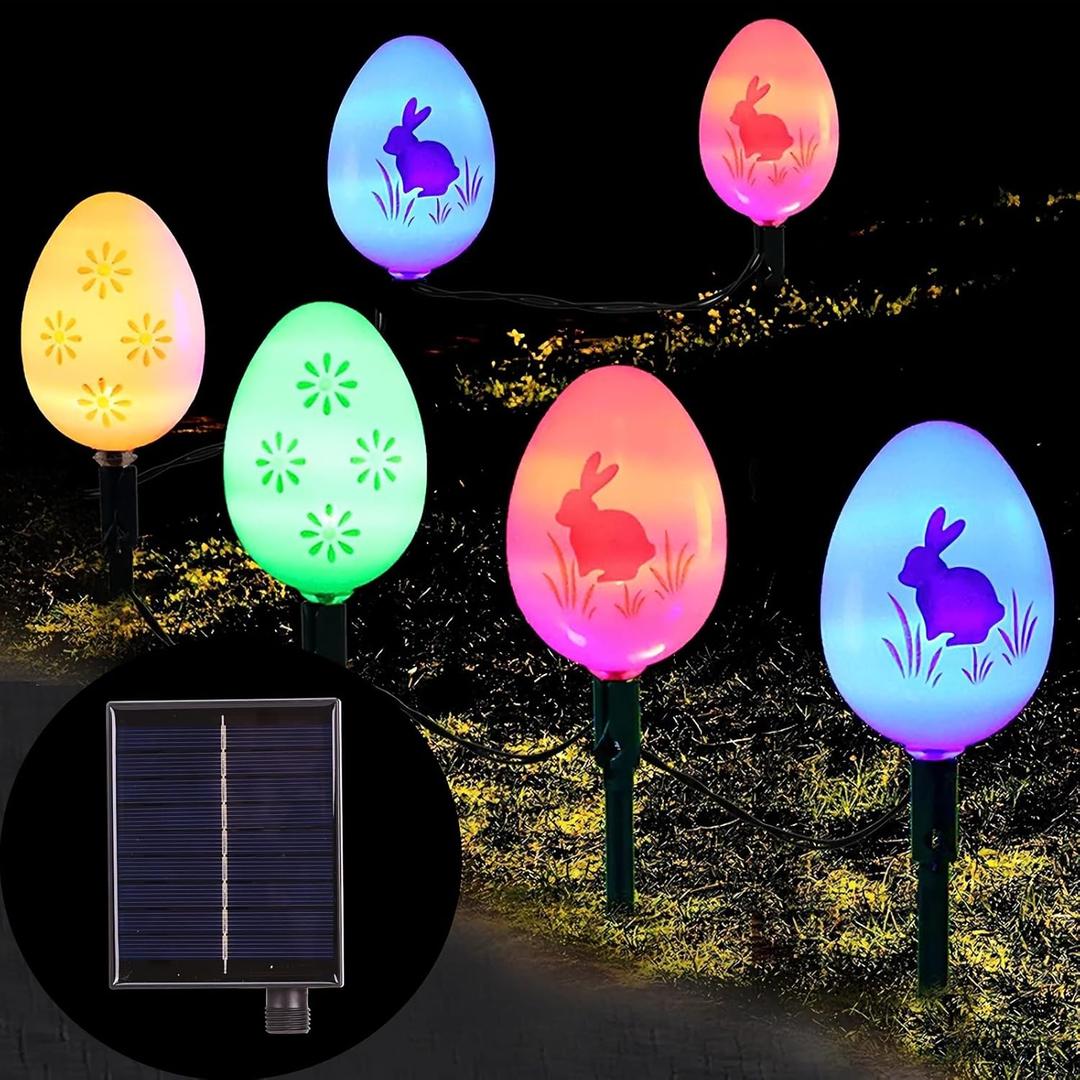 25 FT 20 Packs Easter Eggs Decor String Lights, 8 Modes Colorful Easter Solar Light Outdoor, Waterproof Stake Egg Pathway Light for Garden Patio Lawn Yard