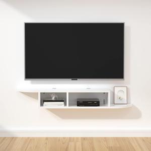 GHC Floating TV Stand, Wall Mounted Entertainment Center and Cabinet Shelf, TV Console with Storage, Media Console for DVD Player, Space-Saving Under TV Shelf for Bedroom, Living Room (White), 54.9w9.8d8.2h in