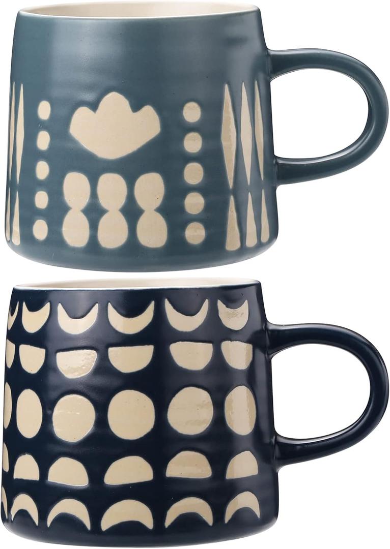 YouPeng Coffee Mugs Set of 2, Portty Coffee Mugs with Handle for Tea, Cocoa, Juice, Gift, 14 Ounce Coffee Cups Ceramic for Office and Home, Blue and Green