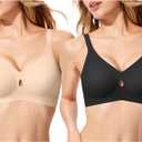 Bras for Women No Underwire Wireless Jelly Bras Full Coverage Seamless Push Up Bralettes Support Tshirt Bra (XX-Large, Black,Nude)