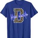 Blue Devil Leopard Print Letter T-Shirt, L, Blue