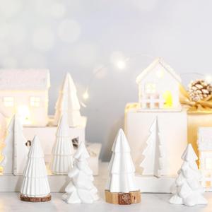 Nuenen 8 Pcs Ceramic Christmas Tree Porcelain Christmas Tree Winter Christmas Trees Mini Stoneware Trees for Mantle Vintage Table Shelf Living Room Bedroom Cabinets Office Desktop(Classic) (White)