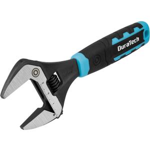 DURATECH 8-Inch Adjustable Wrench, Wide Jaw Opening Plumbing Wrench, CR-V Steel, SAE and Metric Scale Marked, Ergonomic Grip (Black & Blue)