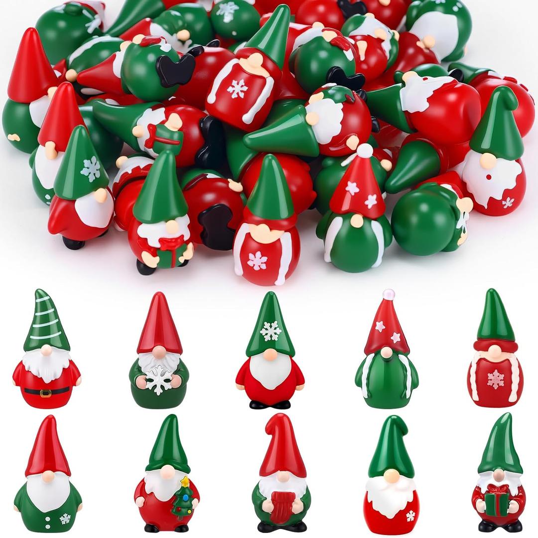 Yalikop 50 Pcs Christmas Mini Gnomes Figurines Ornaments Miniature Resin Gnomes for Table Centerpieces Xmas Tree Home Party Supplies Patio Garden Ornament to Hide Stocking Stuffers