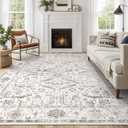 10x14 Area Rug for Living Room - Washable Soft Traditional Tribal Rug for Bedroom Dining Room Home Office, Non-Slip Stain Resistant Vintage Distressed Indoor Floor Carpet- White