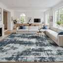 Area Rug 8x10 Living Room Rug Washable: No-Slip Abstract Soft Thin Large Black Rugs, Indoor Floor Stain Resistant Modern Carpet for Bedroom Dining Room Farmhouse Nursery Home Office (Black, 8'x10')