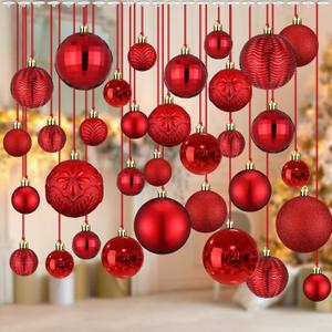 Relaxgiant 36 Pcs Christmas Balls Ornaments for Ceiling, 1.6'' 2.4'' 3.2'' Large Big Shatterproof Christmas Hanging Decorations Balls for Tree Xmas Holiday Party Indoor(Red)