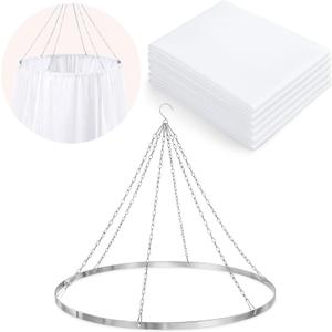 Breling 5ft x 10ft 6 Panels 24 Inches Wedding Ceiling Drapes Hanging Kit with Drapery- Ceiling Hoop with Curtains White Wedding Chiffon Fabric, for Weddings Bedroom Parties, 18.1"W x 18.1"L