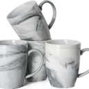 14 OZ Marble Coffee Mugs, M067 Novelty Marble Ceramic Cup for Home and Office, Microwave Dishwasher Safe, Set of 4, Gray