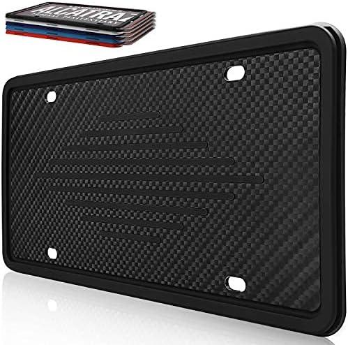 Intermerge License Plate Frame Holder  Universal American Auto Silicone License Plate Cover RustProof,RattleProof,WeatherProof with 3 Drainage Holes Car Black License Plate Frame Black
