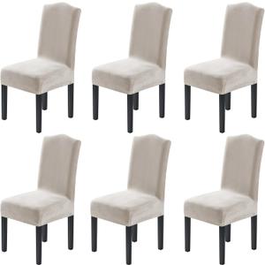 H.VERSAILTEX Velvet Dining Chair Covers Stretch Chair Covers for Dining Room Set of 6 Parson Chair Slipcovers Chair Protectors Covers Dining, Soft Thick Solid Velvet Fabric Washable, Oatmeal