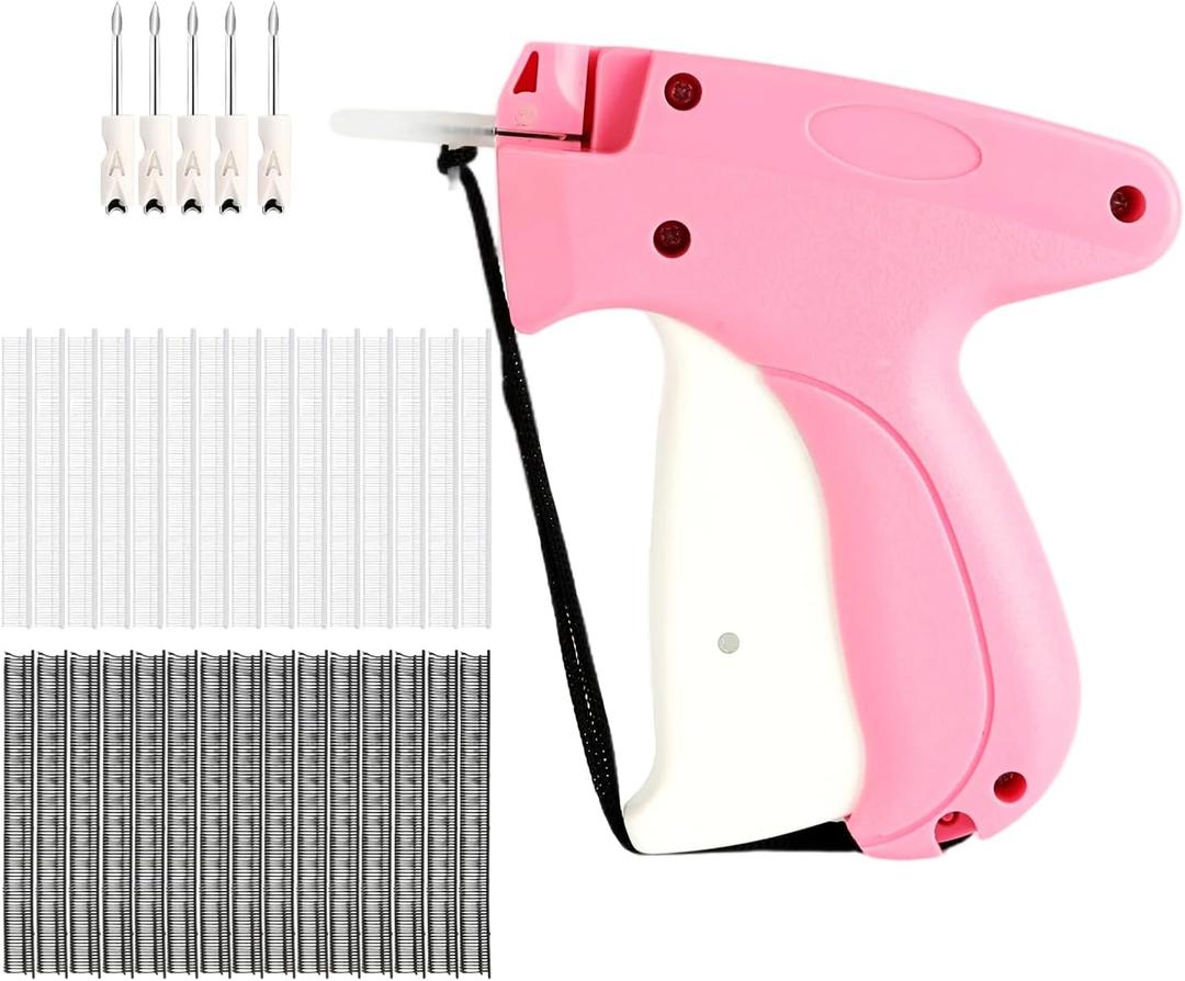 Stitch Gun for Clothes, Micro Handheld Tag Gun Quick Stitch Sewing Gun, Portable Quick Clothing Fixer Hemming Tool Includes 5 Needles and 3000 Black White Fasteners(Pink)