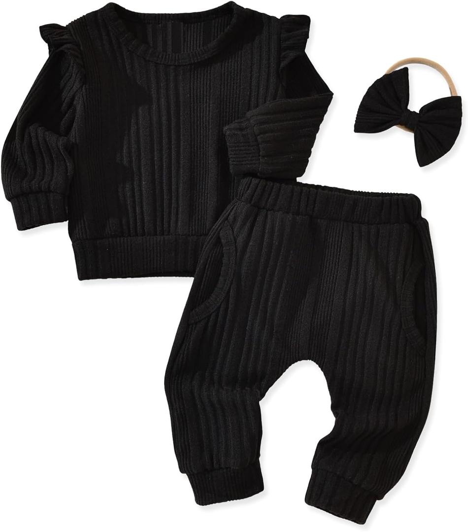 Aalizzwell Infant Baby Girl Fall Winter Outfit (18-24 Months, Black)