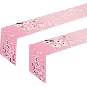 2Pcs Cherry Blossom Theme Table Runner Japanese Seasonal Spring Birthday Party Favors Supplies Table Decorations Table Cloth