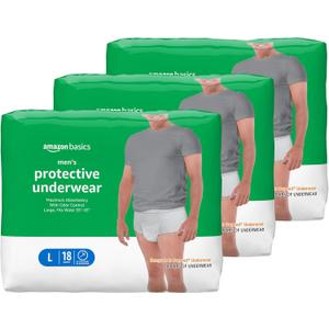 Amazon Basics Incontinence Underwear for Men, Maximum Absorbency, Large, 54 Count (3 Packs of 18)