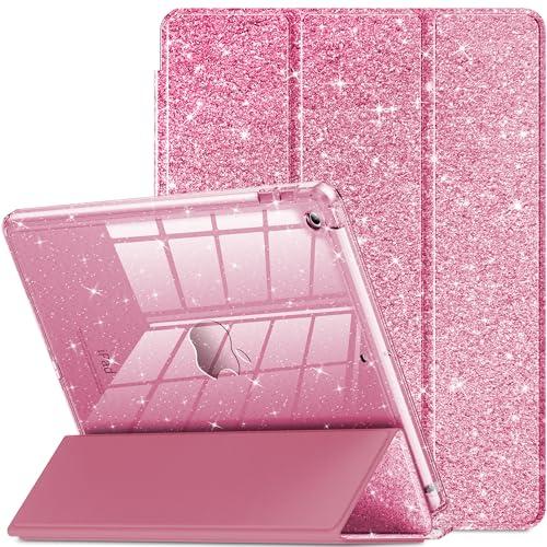 INFILAND for iPad 9th/8th/7th Generation Case 2021/2020/2019 10.2 inch, Glitter Slim Protective Cover with Clear Back, Pencil Holder for Kids Girls for iPad 7/8/9 Gen, Pink