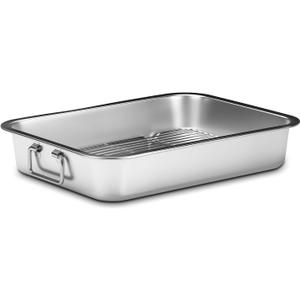 Stainless Steel Turkey Roasting Pan with Rack & Handles, Heavy Duty Food-Safe Turkey Pan Dishwasher Safe, Perfect for Cooking Turkey and Steak for Thanksgiving and Christmas (Standard)