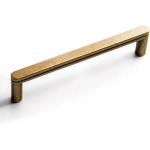 Goo-Ki 6 Pack 5 Inch Antique Brass Cabinet Pull Handle  Decorative Grooved Texture & Non-Slip Grip for Farmhouse/Industrial Cabinetry (5" Center to Center)