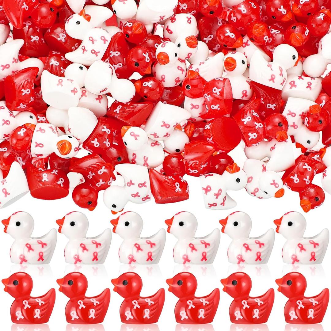 200 Pcs Red Ribbon Week Resin Ducks Bulk Say No to Drugs Item Red Ribbon Ducks for Public Charity Activities Supplies Event