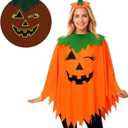 SHIRIA 3PCS Halloween Pumpkin Costume for Women Glow in the Dark Pumpkin Poncho Headband Candy Bag (One Size)