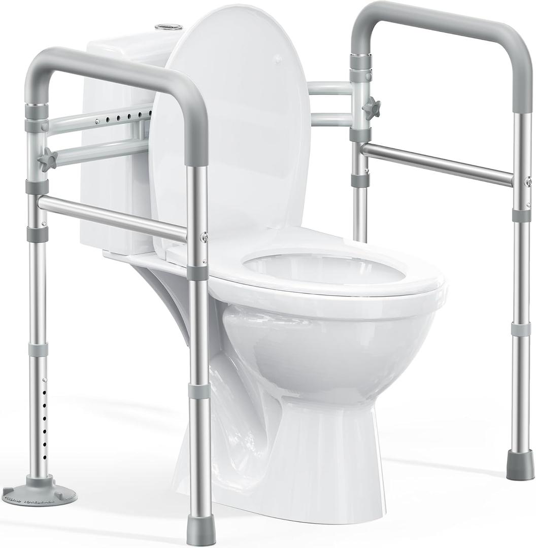 Toilet Safety Rails for Seniors, FSA HSA Eligible Adjustable Height & Width 350lb Toilet Handles for Elderly and Disabled, Foldable Toilet Safety Frame, Fit Any Toilet (Gray)