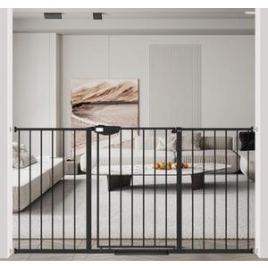 WAOWAO Triple Lock Baby Gate Extra Wide 57.87-62.59" Pressure Mounted Walk Through Swing Auto Close Safety Black Metal Dog Pet Puppy Cat for Stairs,Doorways,Kitchen