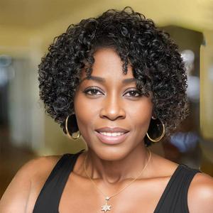Short Curly Human Hair Wigs for Black Women Wear and Go Glueless Kinky Curly 100% Human Hair Wigs for Mature Women,Lightweight, Easy to Wear, Comfortable for Daily Use Natural Black Curly Wig