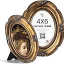 97 Decor 4x6 Vintage Picture Frame - Ornate Gold Frame 4x6, Antique Photo Frames 4x6in, Rustic Small Frames Retro Decorative Wall Hanging For Home (Bronze Oval)