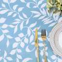 misaya Rectangle Vinyl Tablecloth, Fitted Table Cover, 100% Waterproof, Elastic Edge, Flannel Backing, Plastic Table Cloth Fit 5 Foot Folding Tables for Picnic, Camping (Blue Leaves, 30x60 inch)
