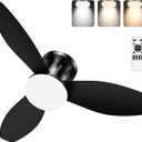 Fussion 42 inch Ceiling Fans with Lights and Remote - Black Flush Mount Low Profile Ceiling Fan with Light, LED Dimmable Modern 3 Blade Bedroom Ceiling Fan for Indoor, Living Room, Kitchen