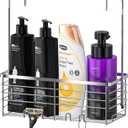 SHANSHUI Shower Hanging Caddy, Bathroom Shower Organizer Basket, Shampoo Bracket, Over Door Showers Rack with Hooks, 304 Stainless Steel Rustproof (11"D x 4.7"W x 13.6"H)
