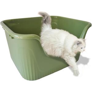 kathson Large Plastic Cat Litter Box with High Sides,XL Low Entry High Sided Litter Box,Large Plastic Kitty Litter Pan,Side Entrance,Anti-Splashing,Easy Cleaning,21.45"x16.14"x10.43" Kitty Cat Box