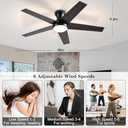 Ceiling Fans with Lights, 48 inch Low Profile Ceiling Fan with Light and Remote Control, Flush Mount, Reversible Motor, Dimmable, Noiseless, Black Ceiling Fan for Bedroom, Indoor/Outdoor Use