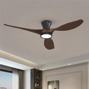 TALOYA 52 Inch Ceiling Fans with Led Lights Remote Control Flush Mount Low Profile for Bedroom Farmhouse Patio Outdoor Living Room Kitchen Dining Room,DC Motor,Reversible,Buzzer ON/Off,Black Walnut