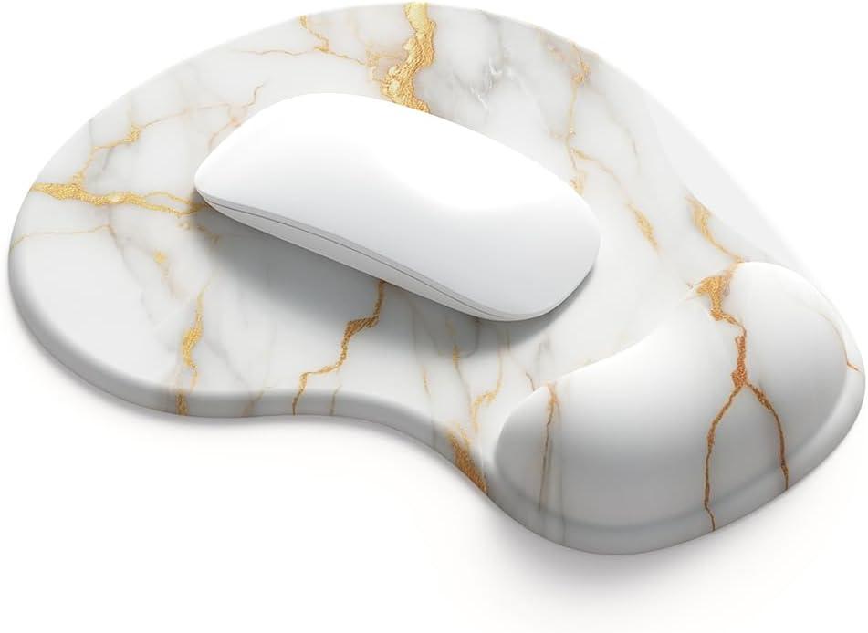 2 x Office Mousepad with Gel Wrist Support - Ergonomic Gaming Desktop Mouse Pad Wrist Rest - Design Gamepad Mat Rubber Base for Laptop Computer -Silicone Non-Slip Special-Textured Surface (15MarbleW)