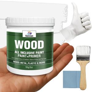 Wood All-in-One Paint White Touch Up Paint for Wood, Furniture, Cabinets, Walls, Trim, Doors, Tables, Acrylic Enamel, Water Based, Non-Toxic & Odorless, Fast Drying, Interior/Exterior, 5.3 Fl Oz